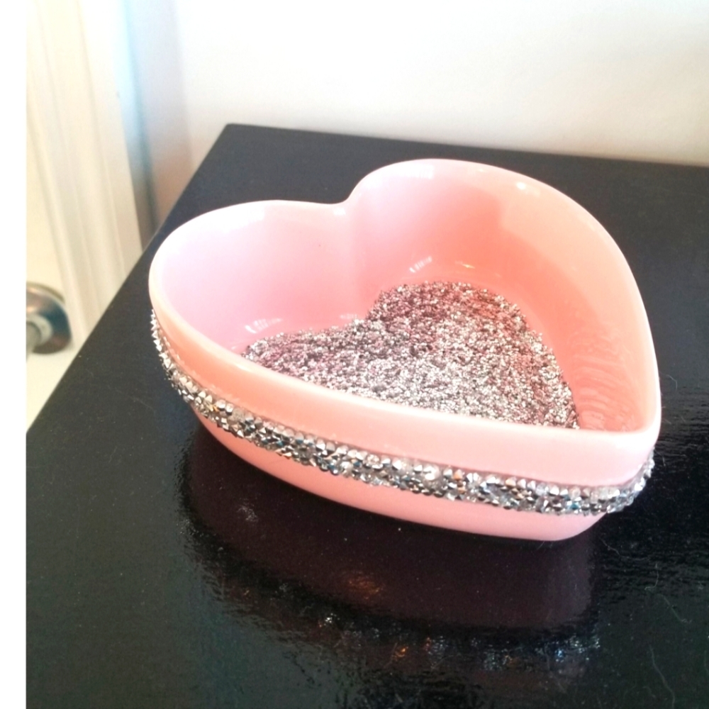 Pink Rhinestone heart dish jewelry trinket Tray